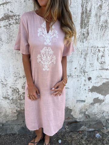 Ladies Bohemian Style Midi Dress with Embroidered Details Ivyshape