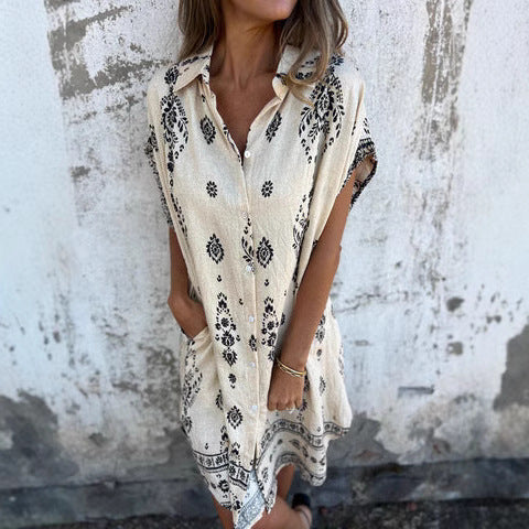 Women's Relaxed Bohemian Shirt Dress Ivyshape