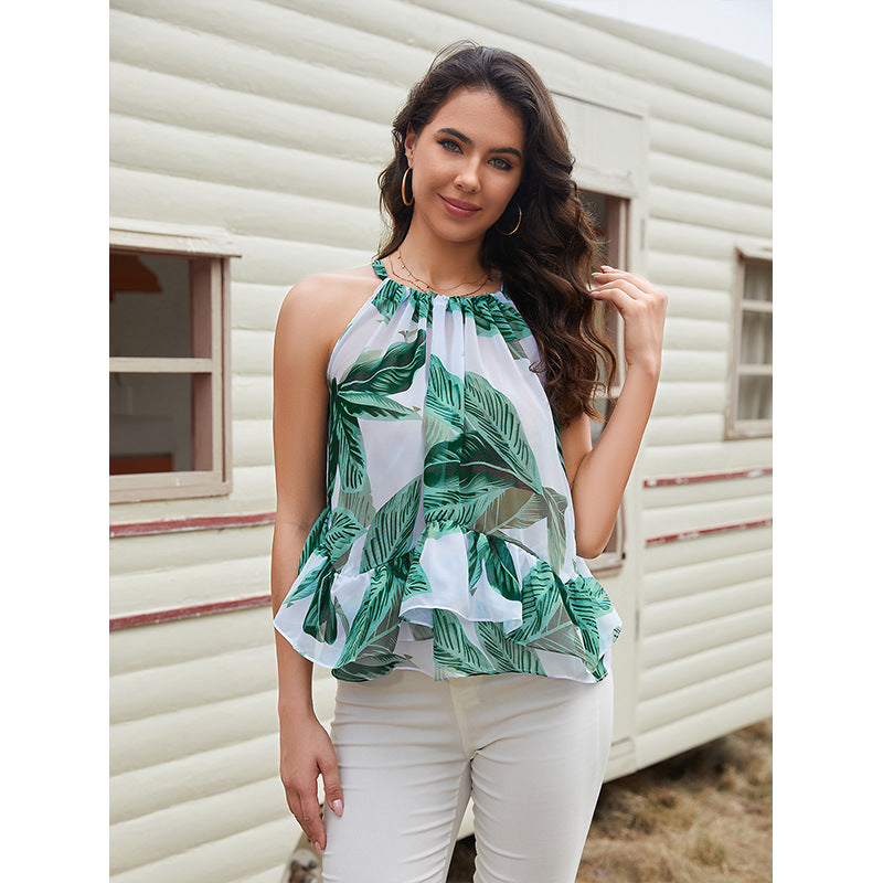 Women's airy halter top with voluminous ruffle hem Ivyshape