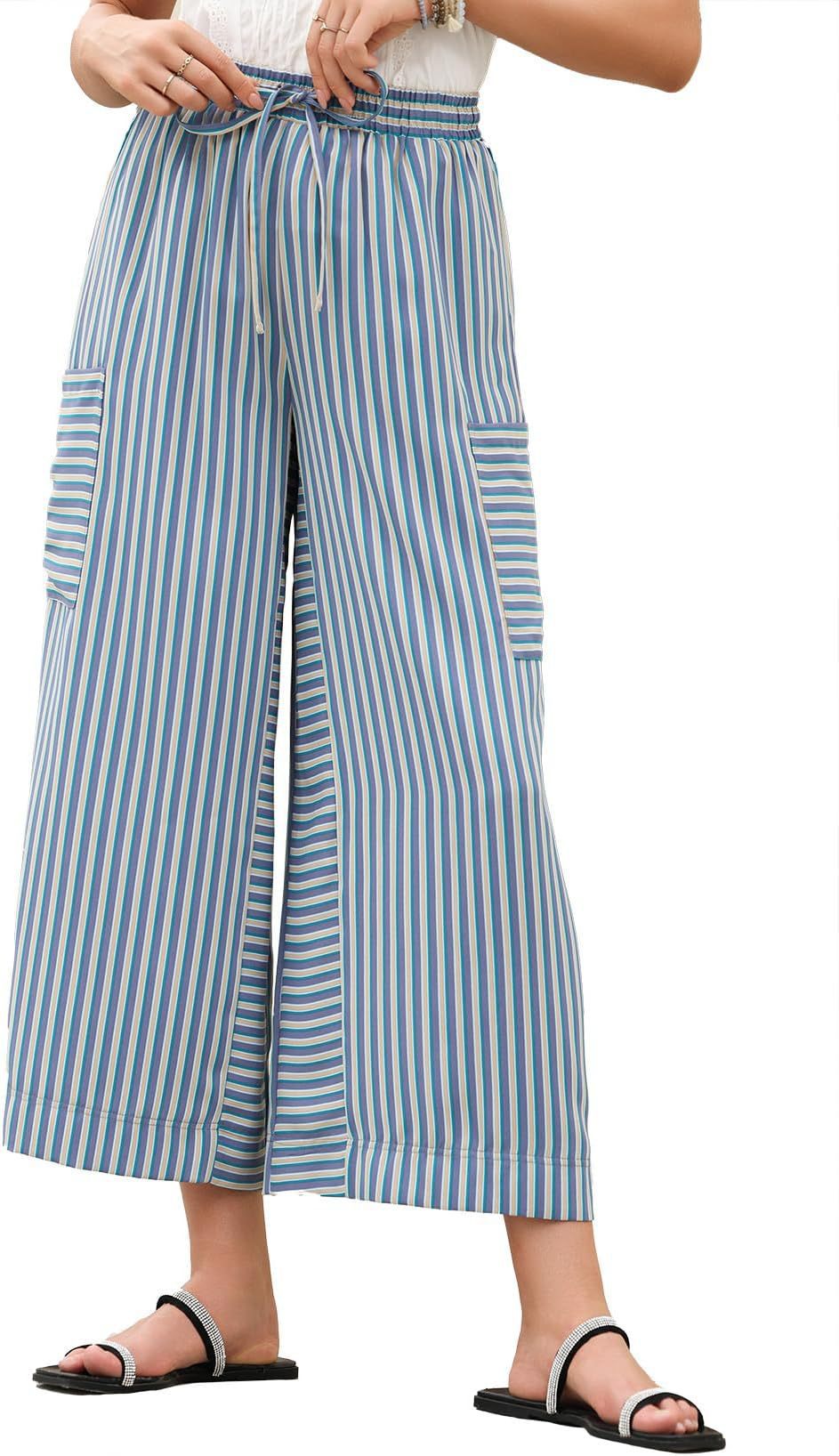 Women's striped wide-leg pants Ivyshape