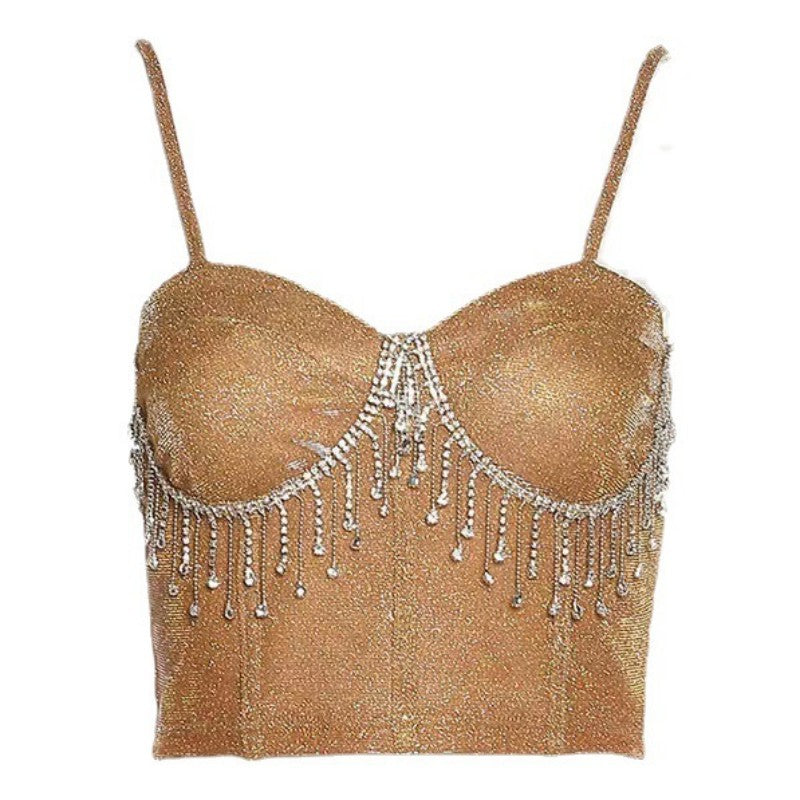 Women's Sparkling Off-Shoulder Crop Top with Bead Embellishments Ivyshape