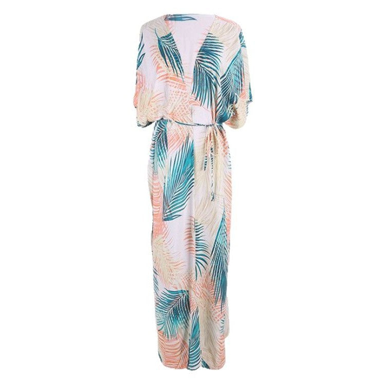 Women's beach kimono with elegant palm pattern and casual fit Ivyshape