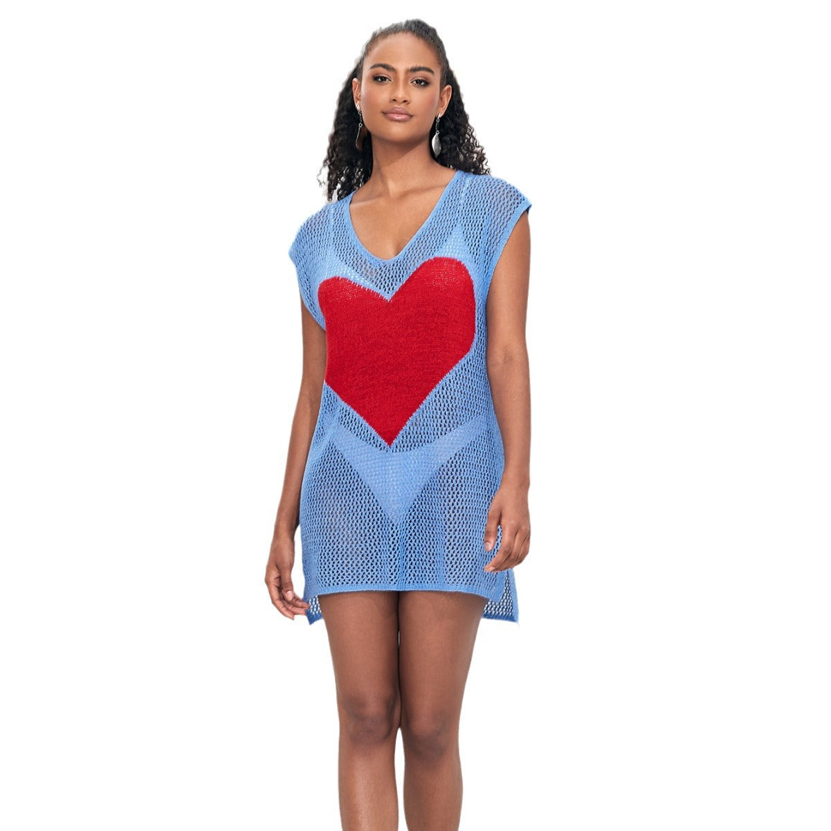 Ladies airy beach cover-up with heart-shaped mesh design Ivyshape