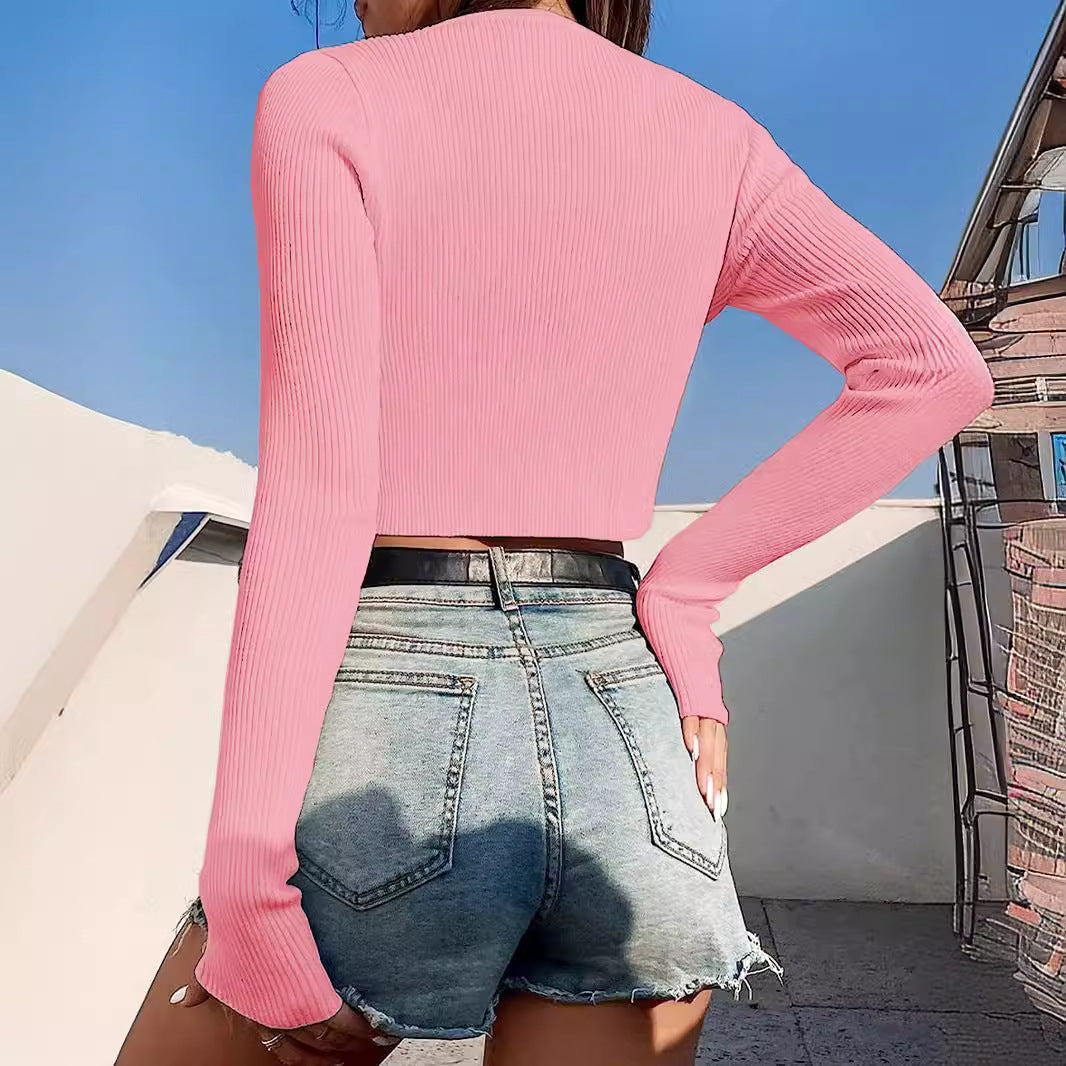 Women's cropped cardigan with open cut and tie straps Ivyshape