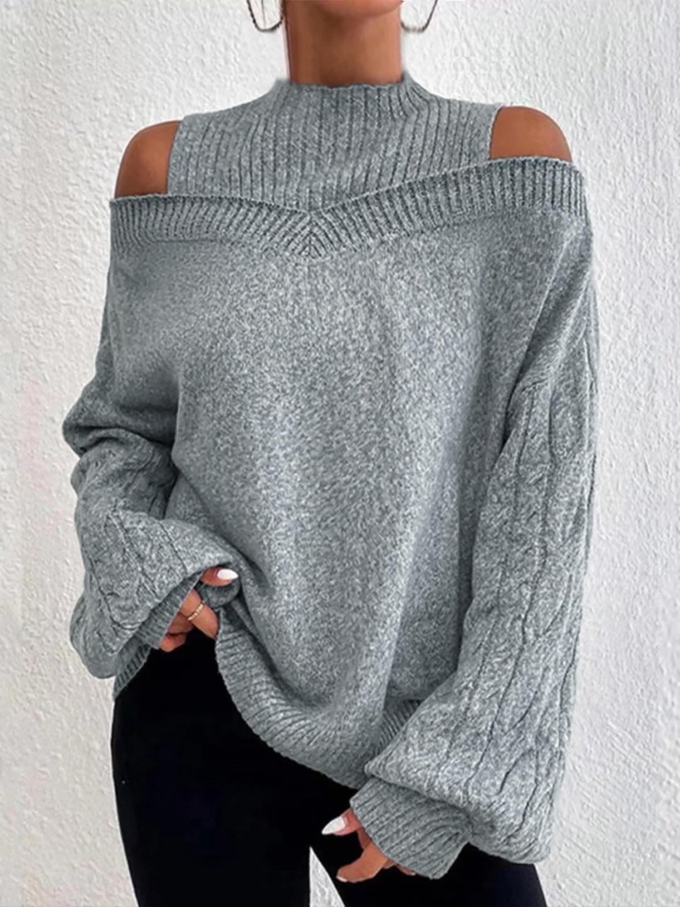 Women's fashionable sweater with off-shoulder design and textured knit Ivyshape