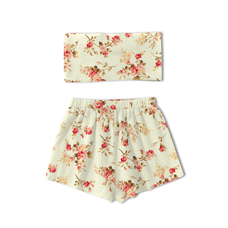 Ladies Bandeau Top and Shorts Set with Floral Design Ivyshape