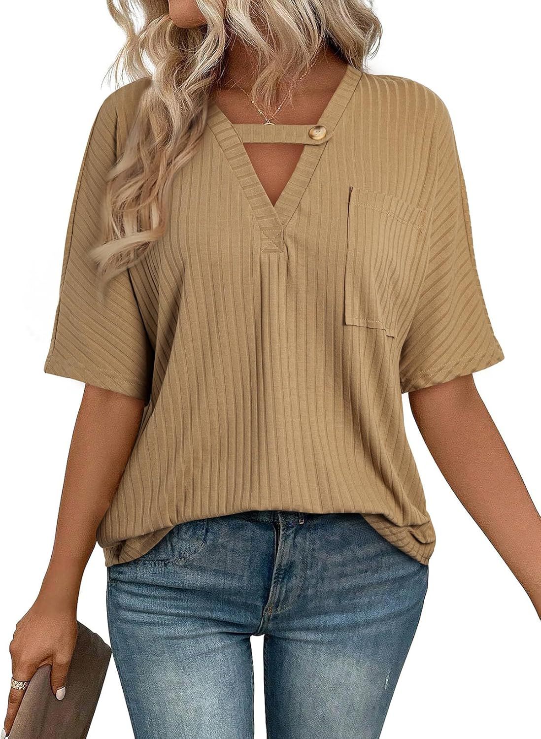 Women's Ribbed V-Neck Top Ivyshape