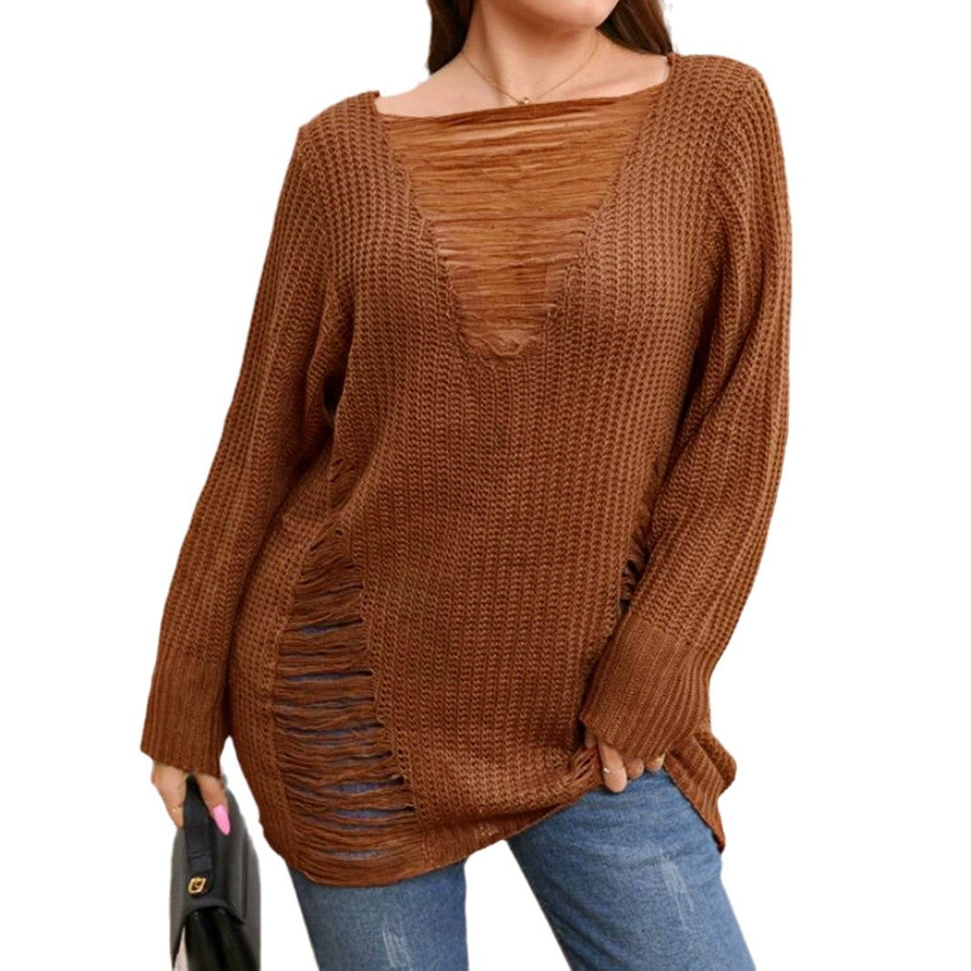 Ladies casual knit pullover with sophisticated fraying Ivyshape