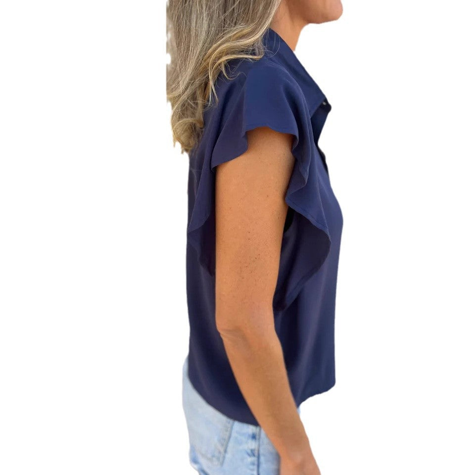 Women's Soft Fabric Ruffle Sleeve Button-Down Shirt Ivyshape