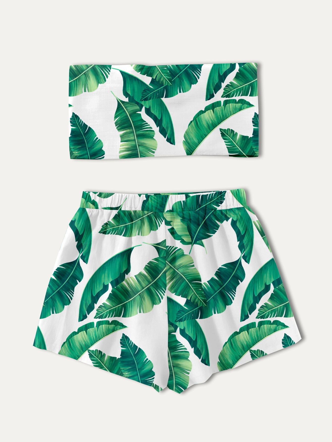 Women's Casual Shorts and Top Set with Tropical Leaf Pattern Ivyshape
