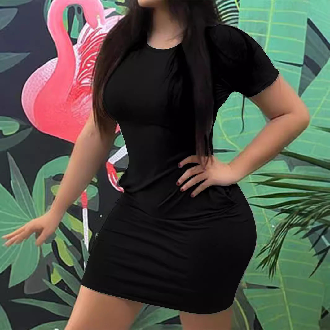 Ladies casual leisure dress with practical pockets and round neckline Ivyshape