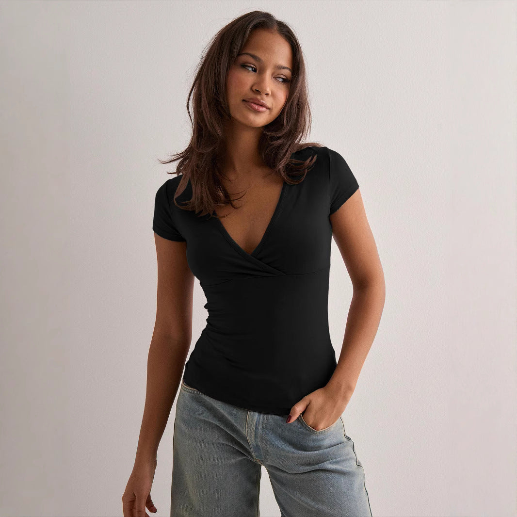 Ladies Stylish Wrap V-Neck Top Ivyshape
