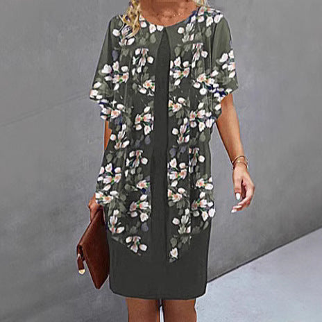 Women's beach dress with floral overlay Ivyshape