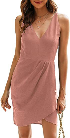 Ladies elegant dress with spaghetti straps and wrap look Ivyshape