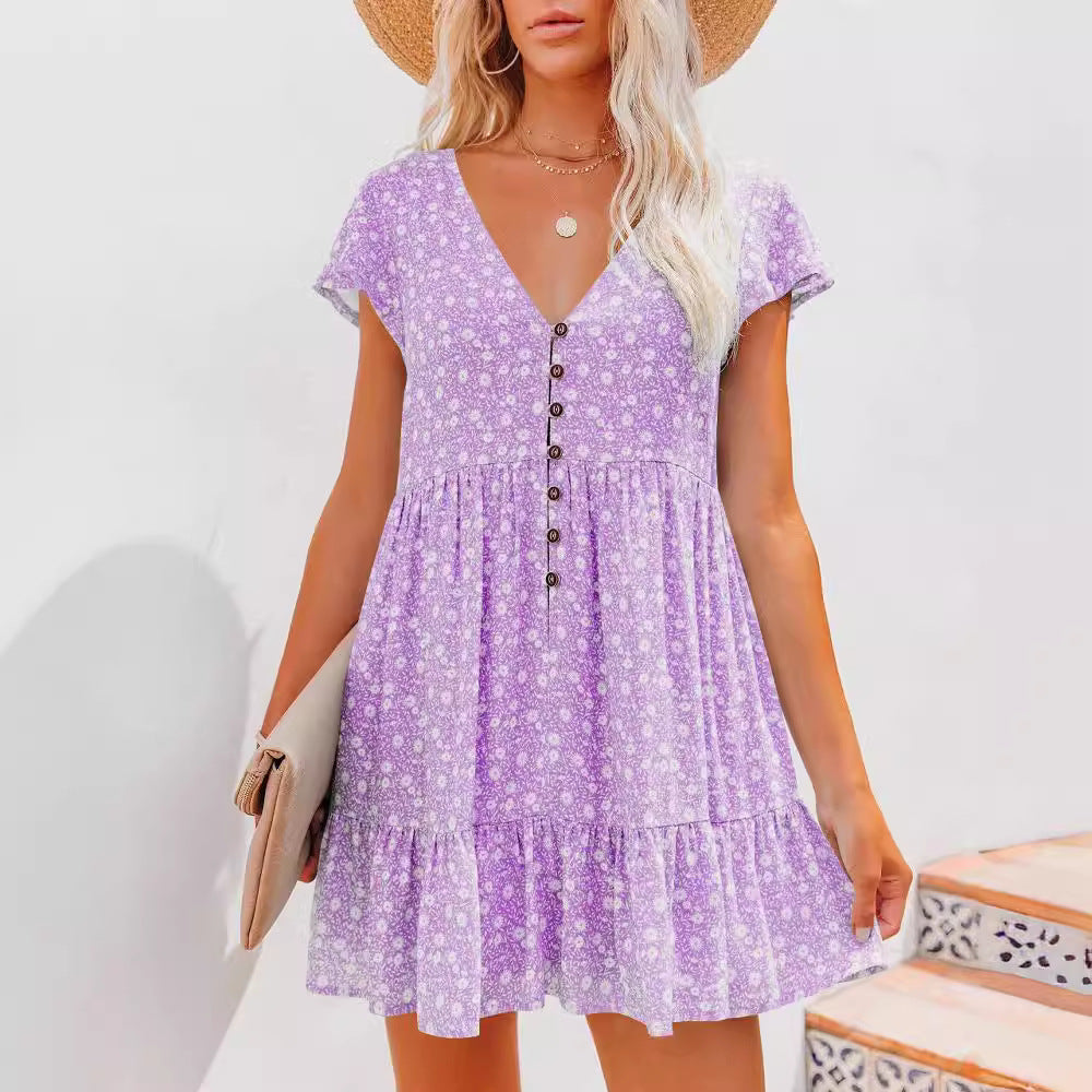 Women Floral Print Button-Down Mini Dress Ivyshape