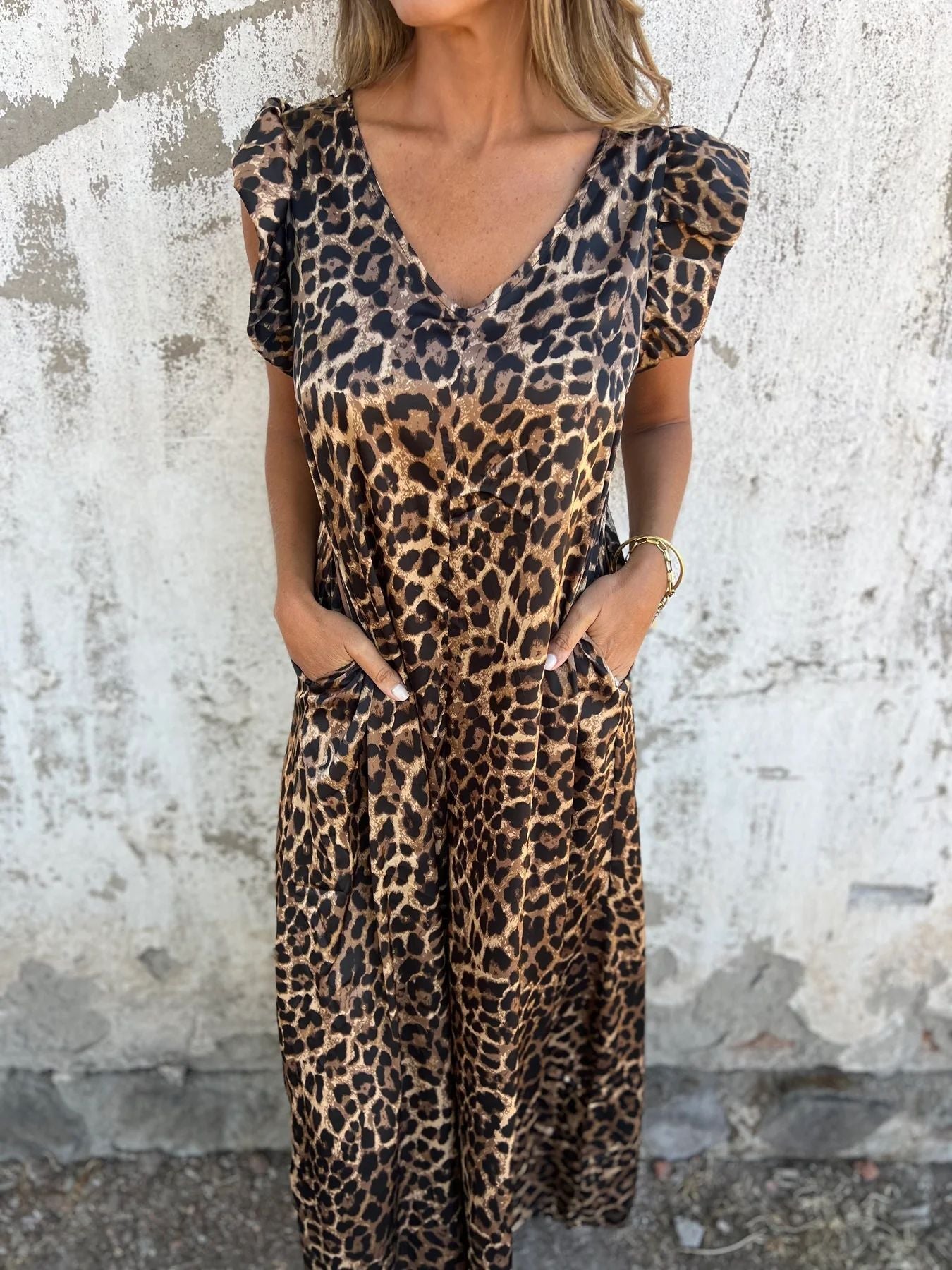 Ladies Animal Print Maxi Dress Ivyshape