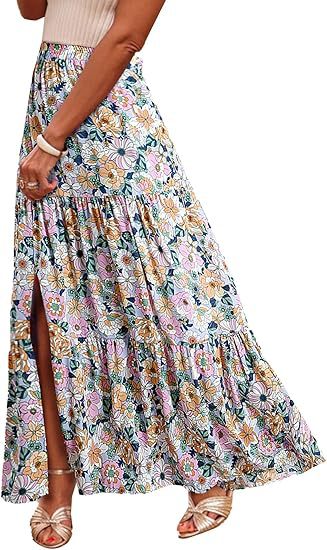 Women's Bohemian Floral Tiered Dress Maxi Skirt Ivyshape