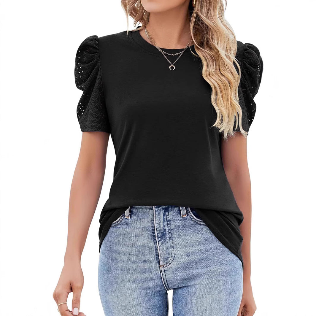 Ladies Puff Sleeve Leisure T-Shirt Ivyshape