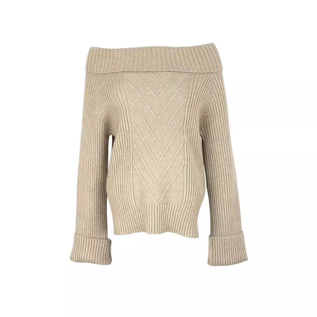 Women's Off-Shoulder Knit Sweater with Wide Hem and Ribbed Texture Ivyshape