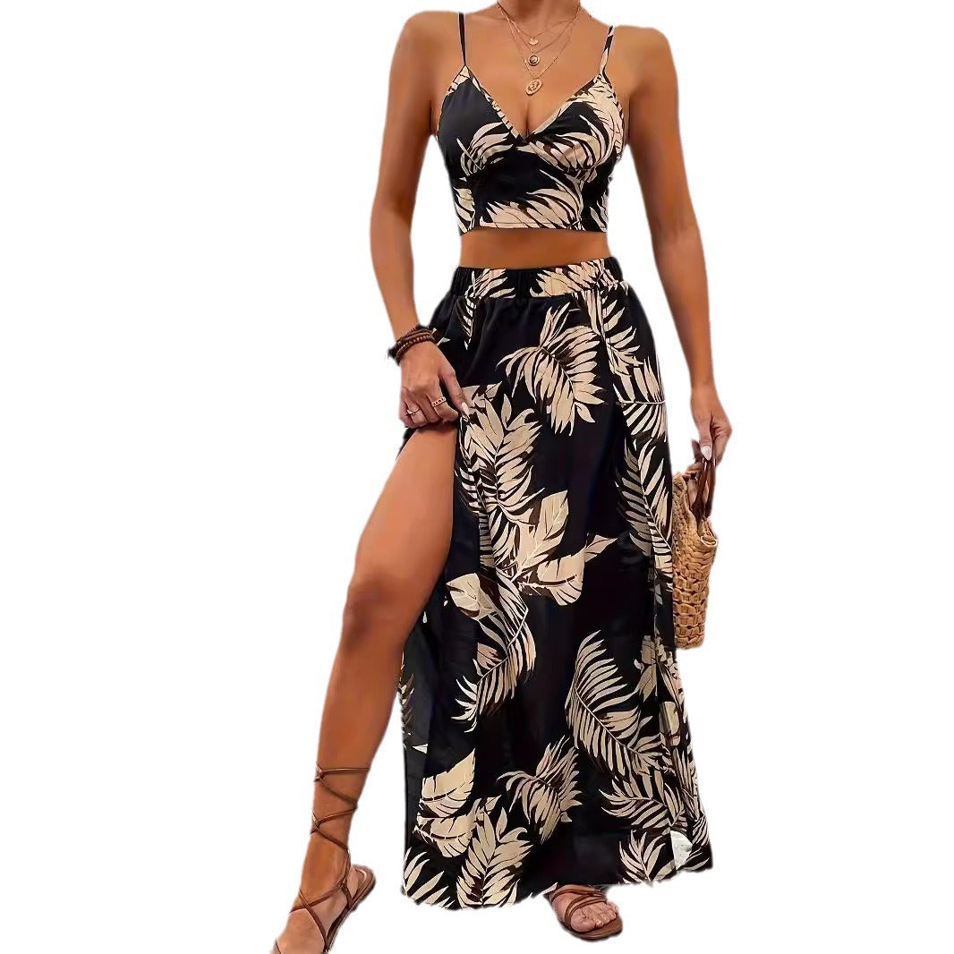 Women's Tropical Print Two-Piece Maxi Set Ivyshape