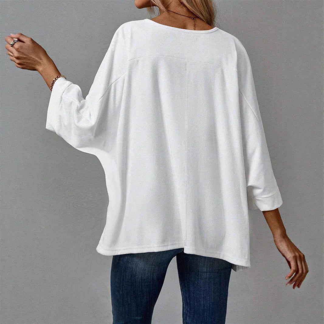 Ladies casual tunic with dropped shoulder and asymmetric hem Ivyshape