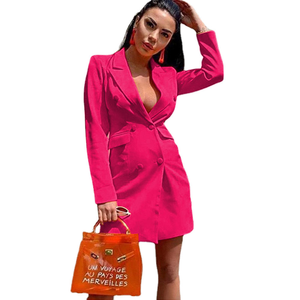 Women Tailored Double-Breasted Blazer Dress Ivyshape