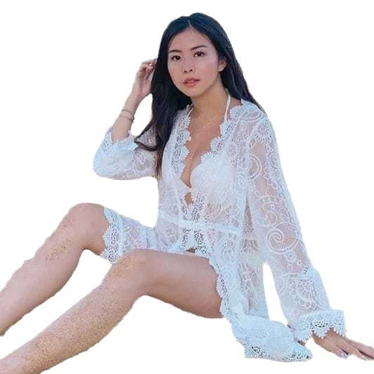 Women Lace Beach Cover-up with Romantic Crochet Accents Ivyshape