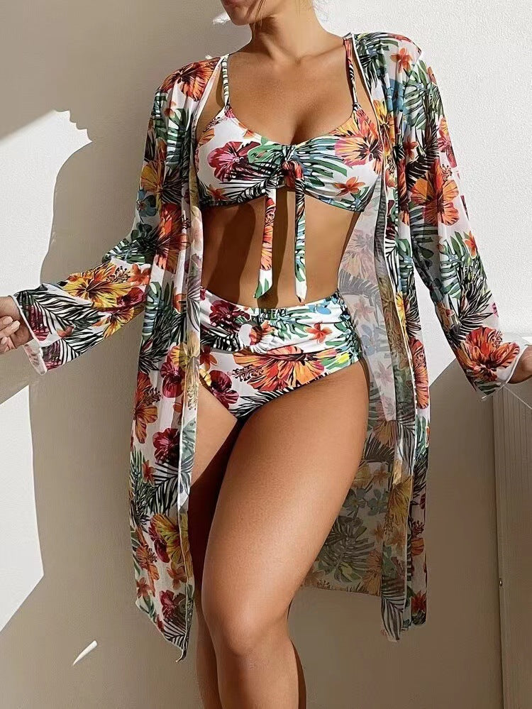 Women's beach kimono with floral pattern and side slit Ivyshape
