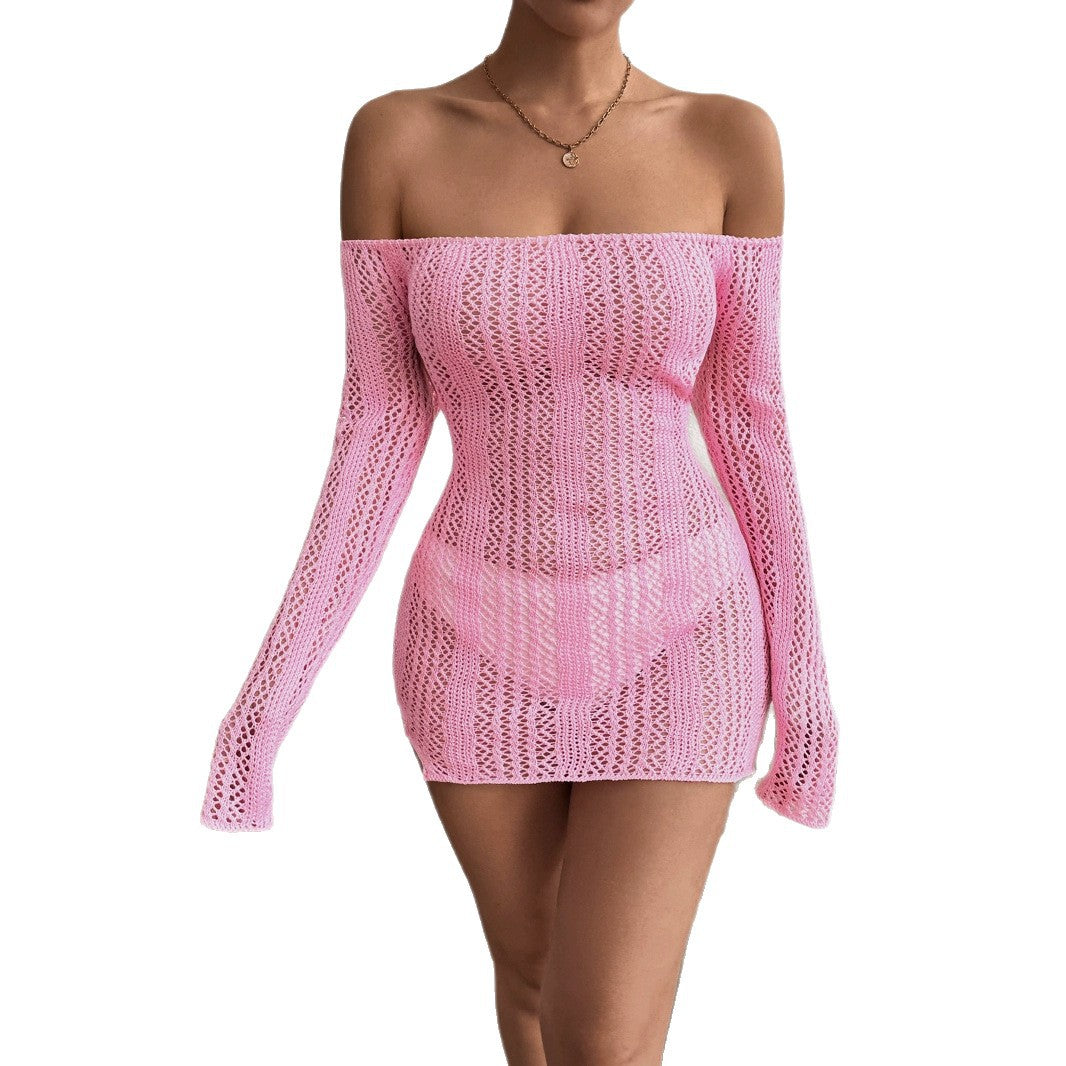 Women Off-Shoulder Knit Dress with Wide Sleeves Ivyshape