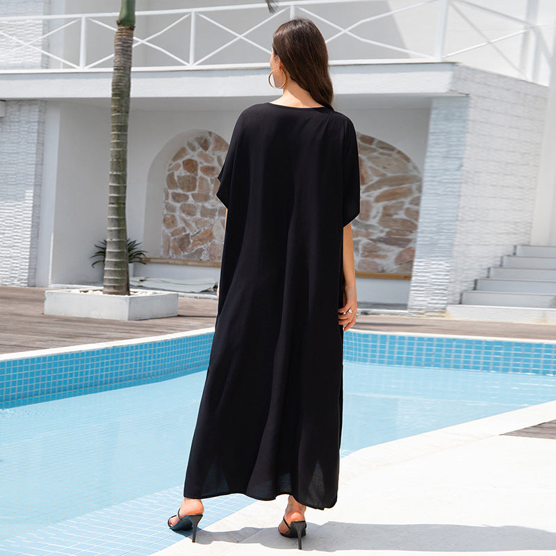 Ladies Kaftan dress with ornate gold embroidery and side slits Ivyshape