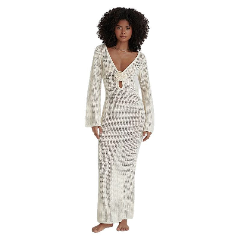 Women's Maxi Dress with Unusual Crochet Pattern Ivyshape