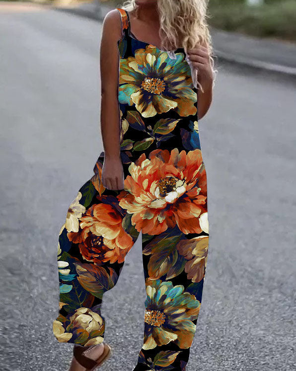 Women Artistic Floral Pattern Overall Ivyshape