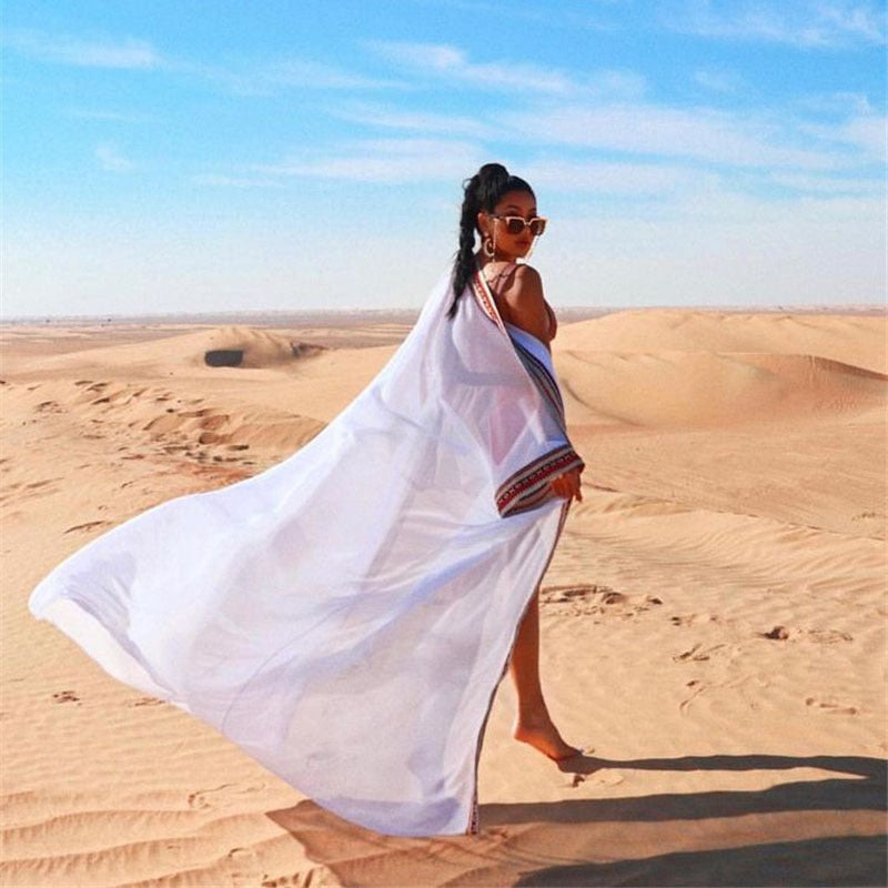 Ladies elegant beach cover-up with elaborate decorations Ivyshape