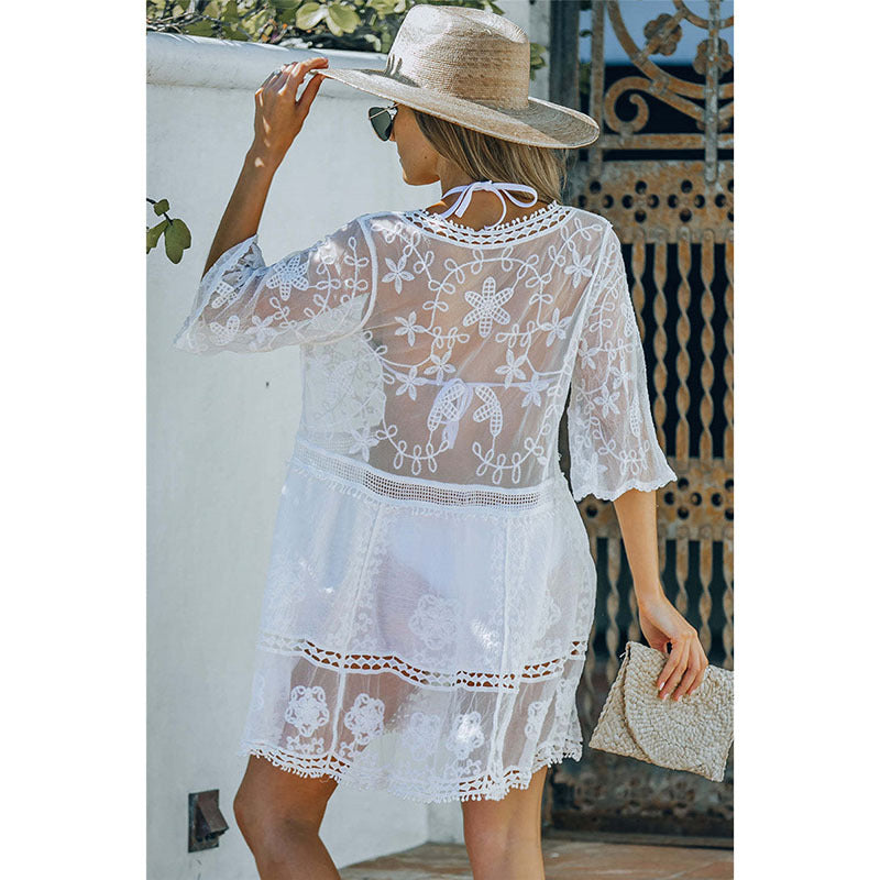 Ladies transparent beach cover-up with elegant lace decoration Ivyshape