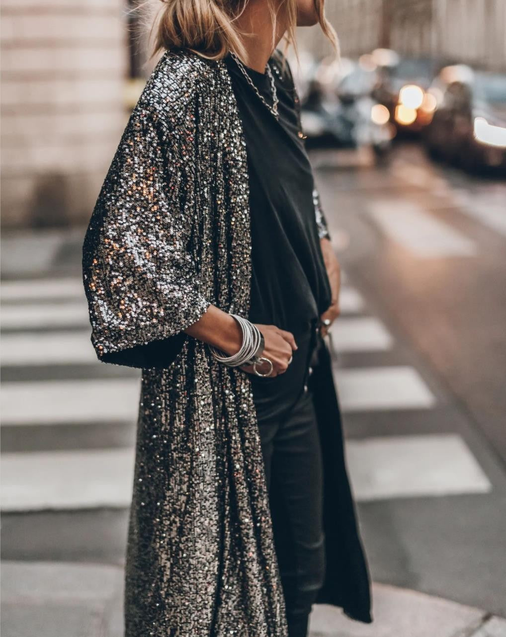 Ladies glittering kimono-style overlay with wide sleeves Ivyshape