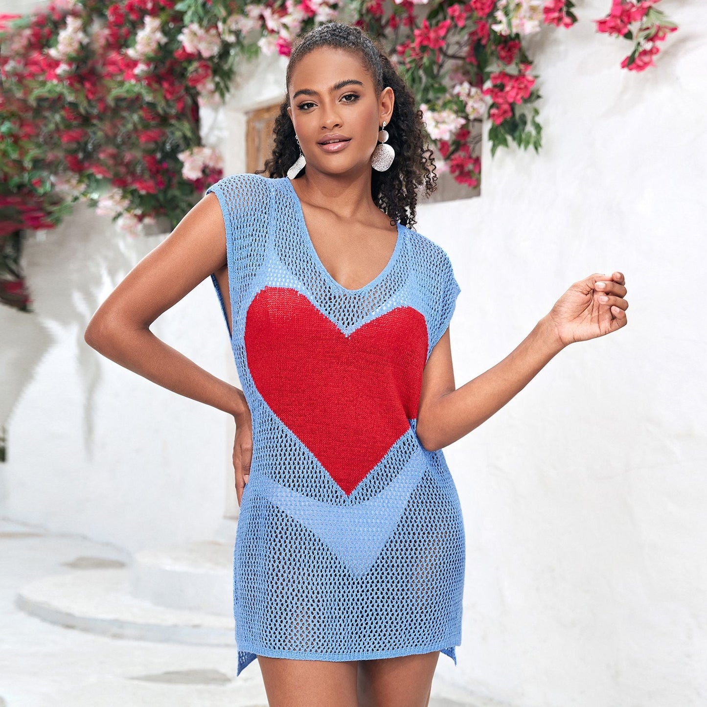 Ladies airy beach cover-up with heart-shaped mesh design Ivyshape