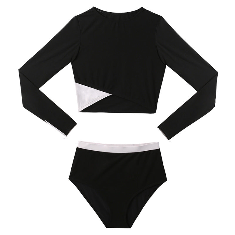 Ladies sporty two-piece swimsuit with long-sleeved top and high waistband Ivyshape