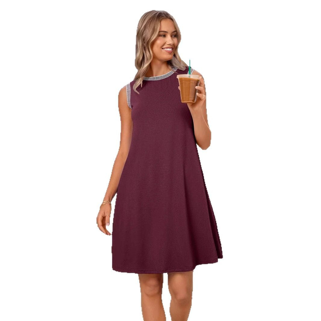 Women's A-line casual dress with striped sleeves Ivyshape