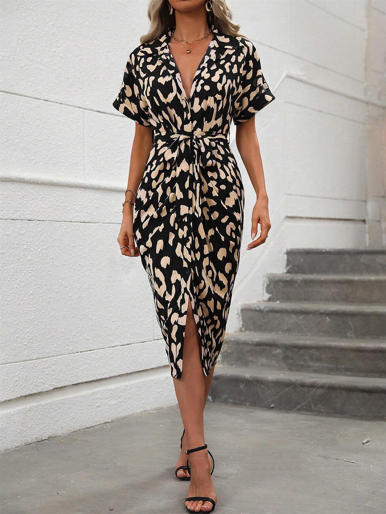 Women's shirt dress with animal pattern and tailoring Ivyshape