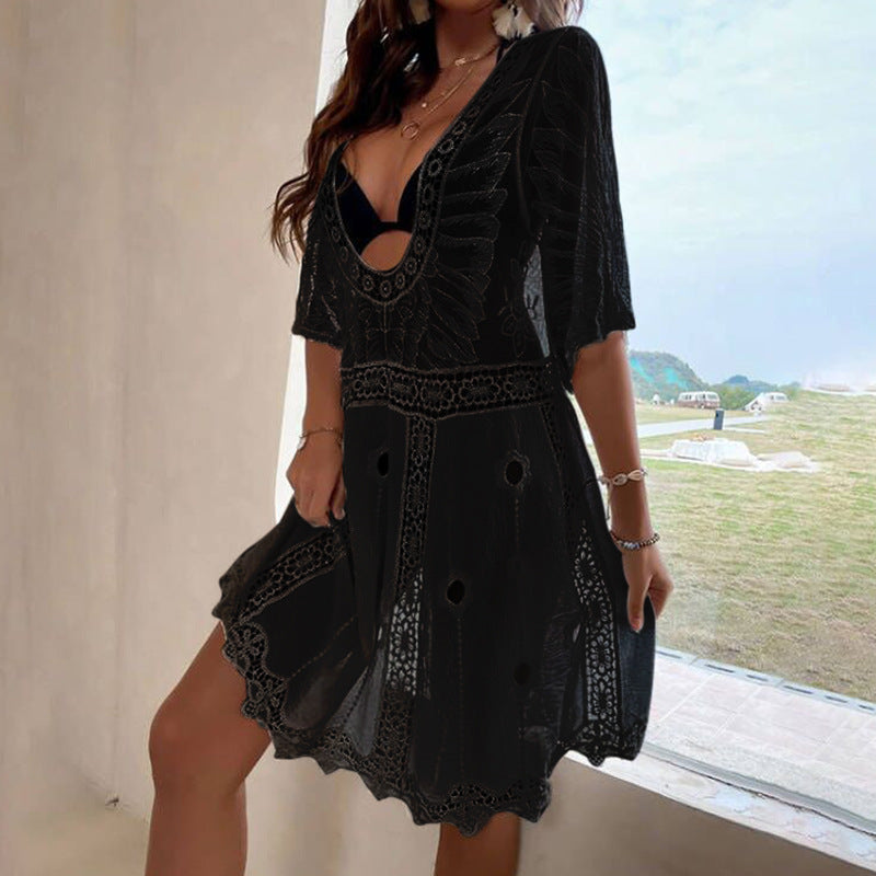 Women's beach dress with artistic crochet pattern and airy fit Ivyshape