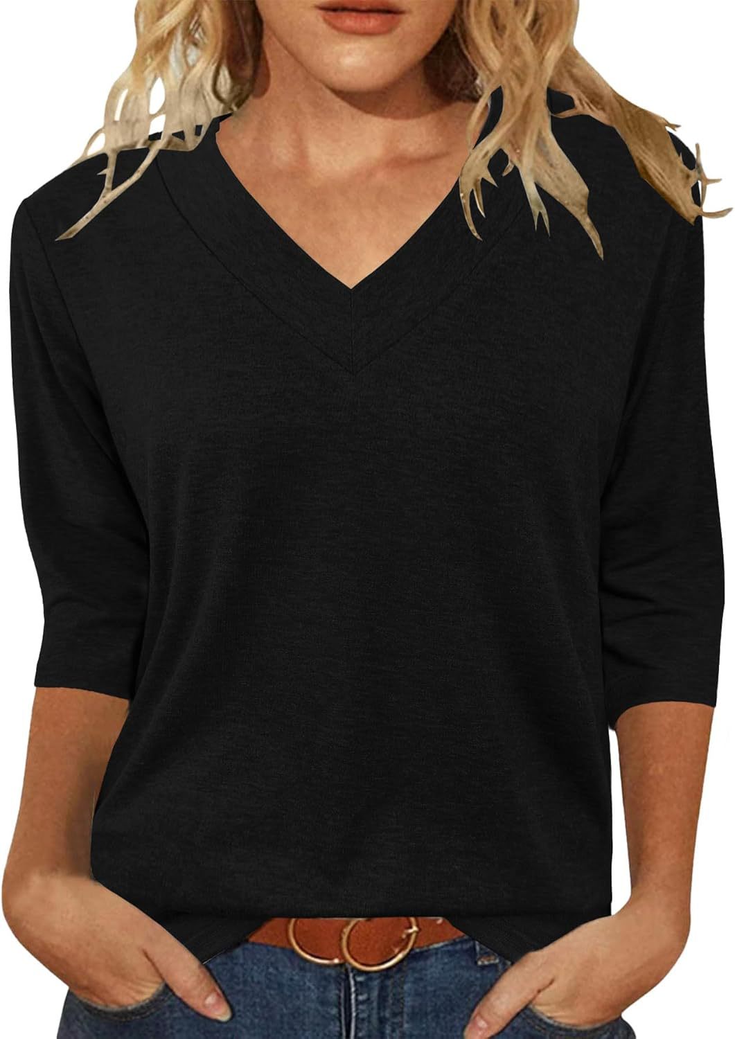 Women Relaxed Fit V-Neck Top Ivyshape