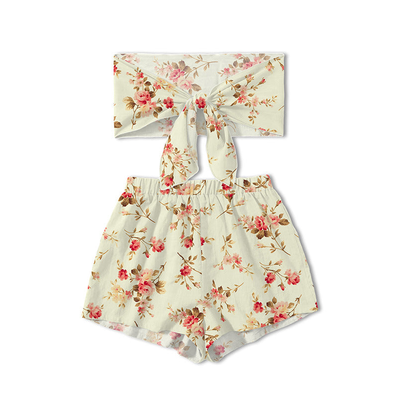 Ladies Bandeau Top and Shorts Set with Floral Design Ivyshape