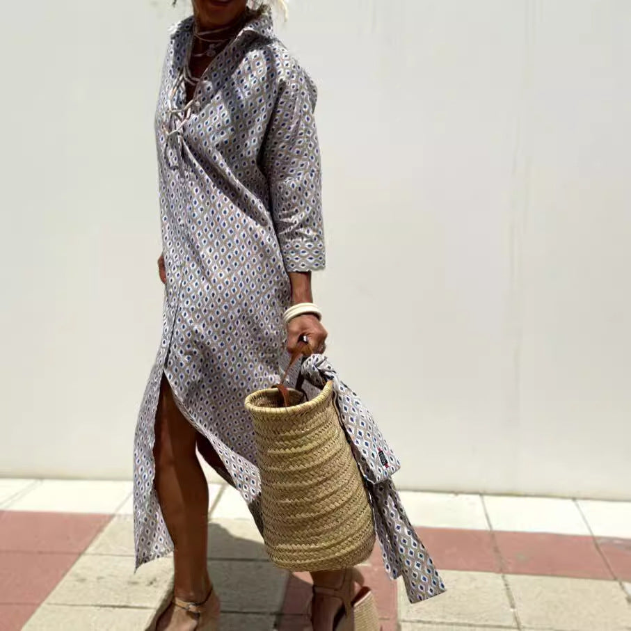 Women's shirt dress with waist belt and trendy stripe pattern Ivyshape