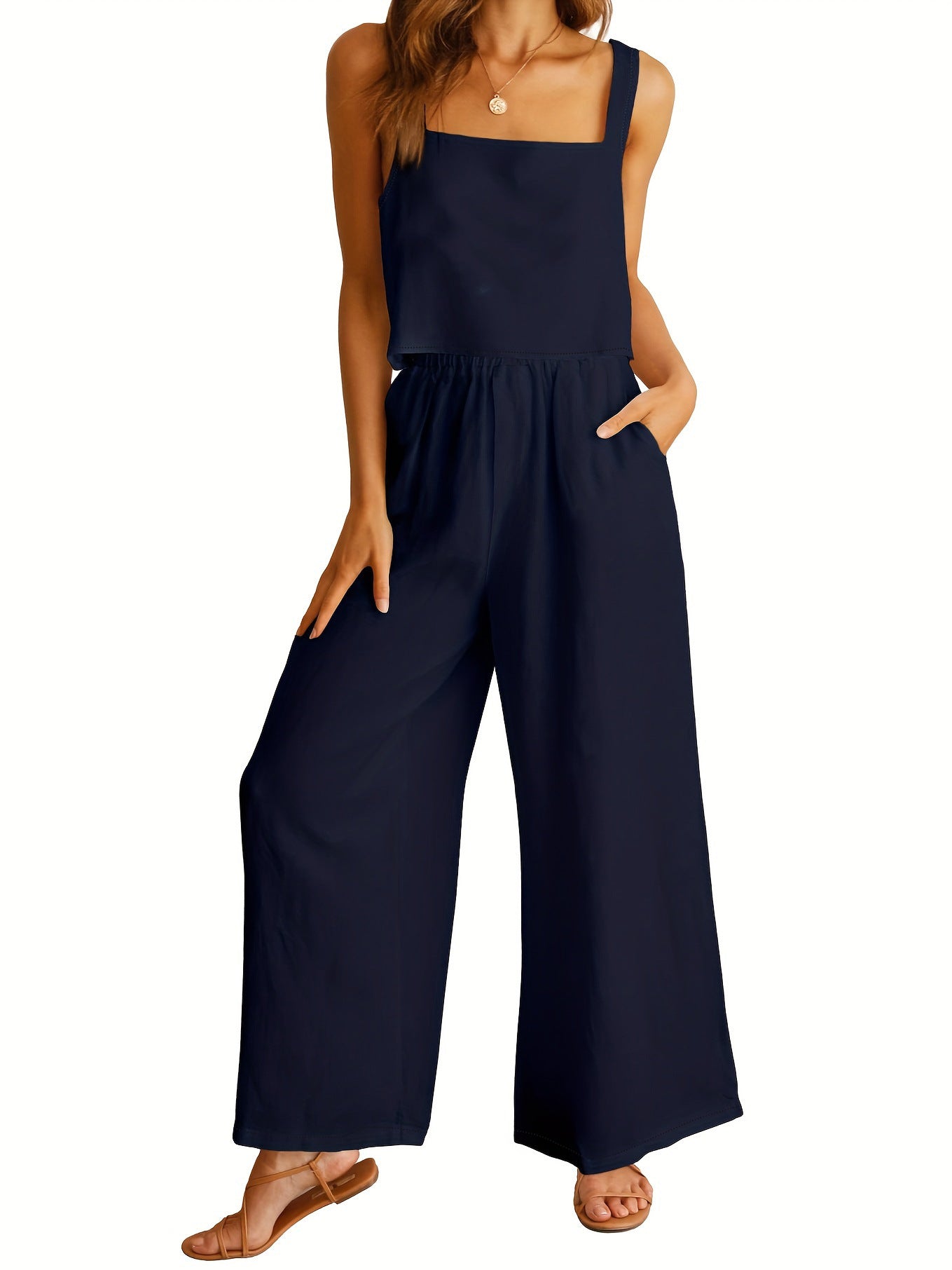 Women's jumpsuit with wide leg and adjustable straps Ivyshape