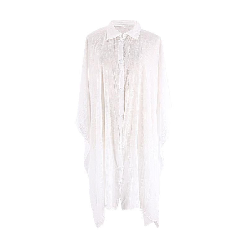 Ladies airy beach cover-up with elegant cut and buttoned design Ivyshape