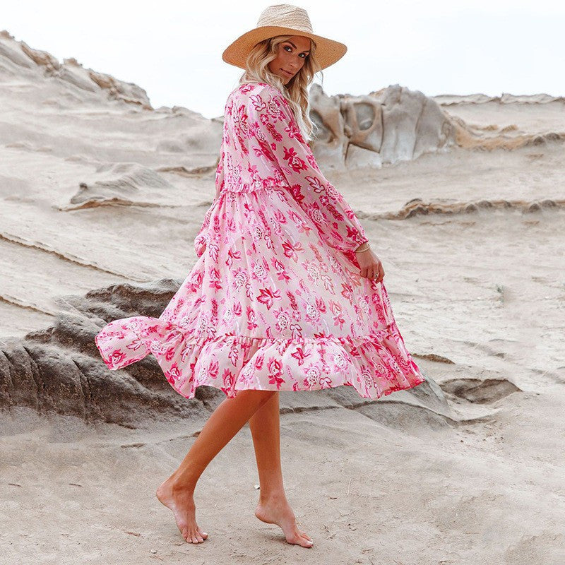 Women's Beach Kimono with Floral Ruffles Ivyshape