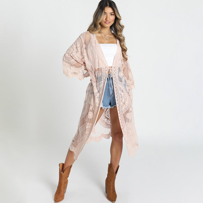 Women's Elegant Crochet Kimono Beach Jacket Ivyshape