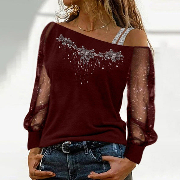 Women's Off-Shoulder Decorated Sweatshirt Top Ivyshape