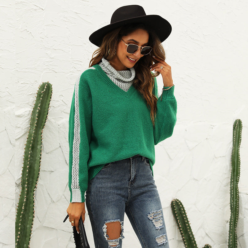 Women Trendy Sweater with High Collar and Wide Stripes Ivyshape
