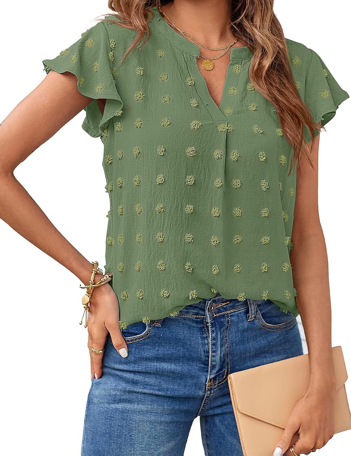 Ladies Short Sleeve Textured Blouse Shirt Ivyshape